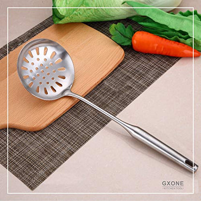 Skimmer Slotted Spoon,304 Stainless Steel Slotted Spoon, Handle Mesh Food Strainer Stainless Steel Colander with Hollow Handle Heat Resistant Cooking Tool,Silver/15.1Inch - style: Skimmer Spoon