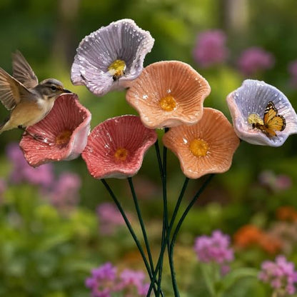 Ceramic Bee Watering Station for Garden | 6Pcs 25cm Bee Blossoms for Water Ceramic | Pollinator Feeder Flowers for Bees | Water Drinking Station Bowl | Rain Catcher Mini Bird Baths On Stakes