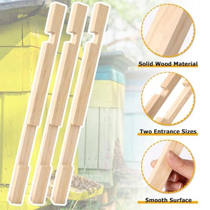 DECYOOL 4 Pieces Beehive Entrance Reducer, Wooden Hive Entrance Reducer | 10 Frame Beehive Supplies with 2 Size Openings Control Warm and Ventilated for Keep Out Honey Robbers Beekeeping Supplies