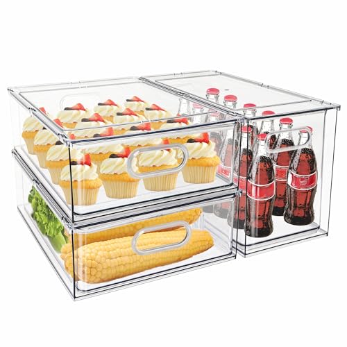 Mano 3PackFridge Drawer Pull Out Stackable Bins with Handle Clear Refrigerator Drawers Organizer Food Storage Container Box with Dividers Plastic Produce Saver for Pantry, Cabinet, Kitchen（2L+1XL） - style: 1*9L+2*6L