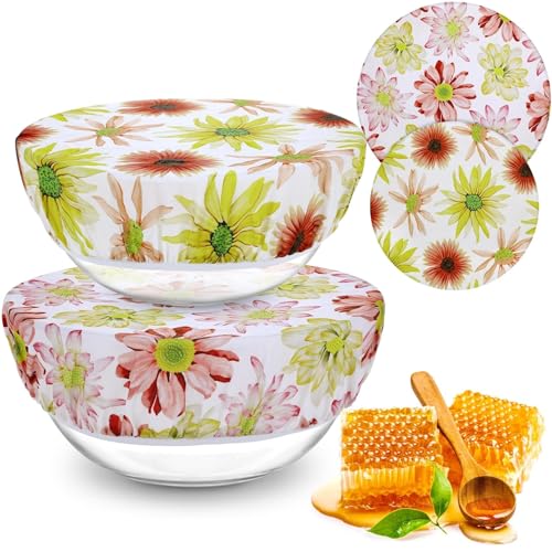 2 Large Reusable Beeswax Bowl Covers for Bread Proofing, 10/12 Inch Elastic Beeswax Wraps Cotton Cloth Sourdough Bowl Covers for Proofing Baskets, Mixer Bowls, Food Storage Containers - color: Daisy
