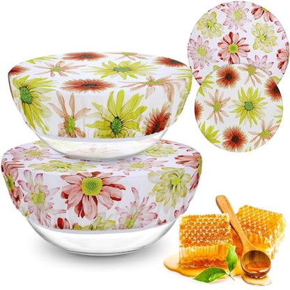 2 Large Reusable Beeswax Bowl Covers for Bread Proofing, 10/12 Inch Elastic Beeswax Wraps Cotton Cloth Sourdough Bowl Covers for Proofing Baskets, Mixer Bowls, Food Storage Containers - color: Daisy