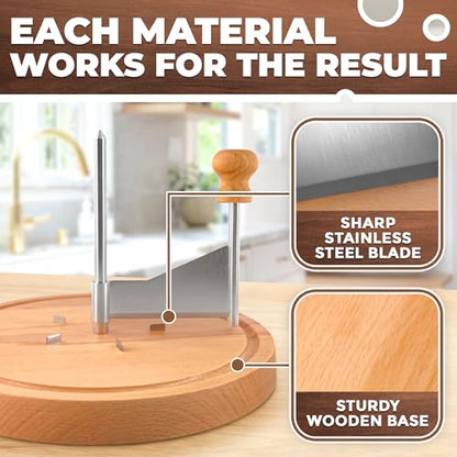 Cheese Curler Wheel – Works with Tête de Moine, Creates Floral Curls – Stainless Steel Blade, Solid Wood Base, Non-Slip Pads | Cheese Wheel Shaver for Rosette Flowers, Charcuterie and Gifting