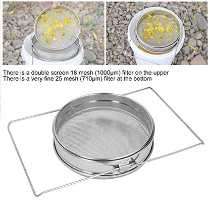 Honey Filter Stainless Steel Beekeeping Double Honey Sieve Strainer Apiary Equipment Durable Food Grade 304 Stainless Steel Honey Filter with Double Screen for Beekeepers and
