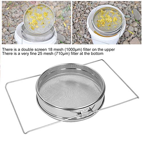 Oumefar Stainless Steel Honey Filter, Double Sieve Strainer 18 Mesh 25 Mesh for Beekeeping Apiary Equipment