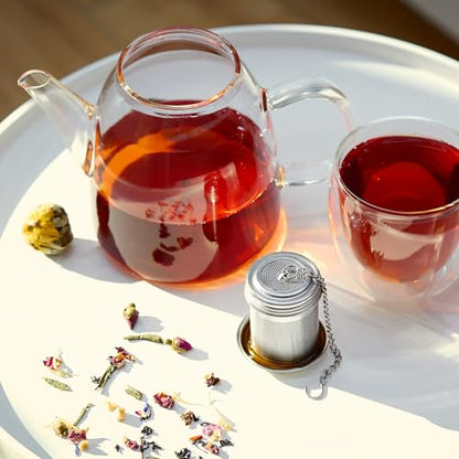 Stainless Steel Tea Infuser for Loose Leaf Tea, Small (1.5” Diameter x 2.2” Height) – Extra Fine Mesh Strainer with Chain Hook & Lid, Reusable Tea Steeper for Mugs, Cups & Teapots - size: Small