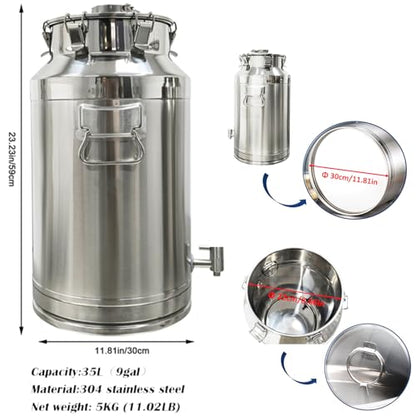 INTBUYING 9 Gal Wine Fermentation Tank 304 Stainless Steel Beer Brewing Fermentation Tanks with Exhaust Pipe Sealing Lock Fastener for Beer Wine Yogurt Milk Juice - size: 9gal