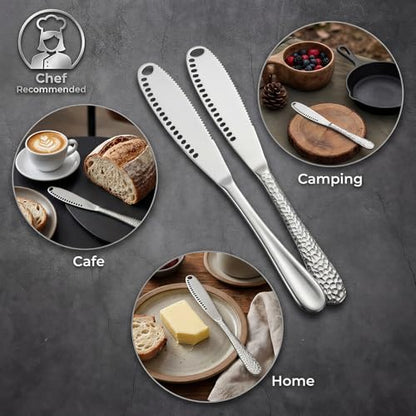 (2 pcs 3-in-1 Butter Spreader Knife - Stainless Steel Butter Knife for Butter & Cheese