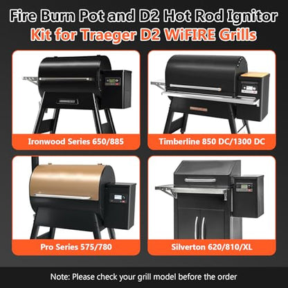Fire Burn Pot and D2 Hot Rod Ignitor Kit for Traeger Pro 575 & 780, Ironwood 650 & 885, Silverton 620 & 810 Wood Pellet Grills with D2 Direct Drive and WiFIRE Technology, Porcelain-Enameled Fire Pit - size: Fire Burn Pot + D2 Hot Rod Ignitor