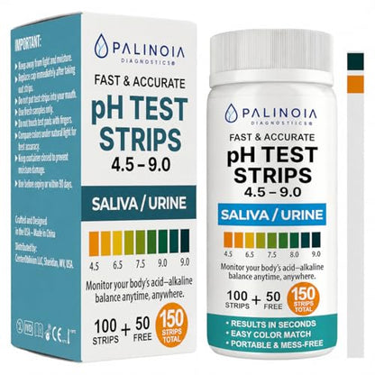 pH Test Strips for Tracking Body Acidity & Alkalinity – Fast Results Using Saliva or Urine, 150-Count Wellness Testing Kit for At-Home pH Monitoring