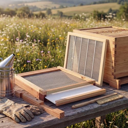 Beeveer 3 Pcs Beehive Screened Bottom Board with Entrance Reducer and Wooden Frame Metal Queen Excluder for Langstroth 10 Frame Bee Hive Bee Beekeeping Supplies - style: Wooden Frame