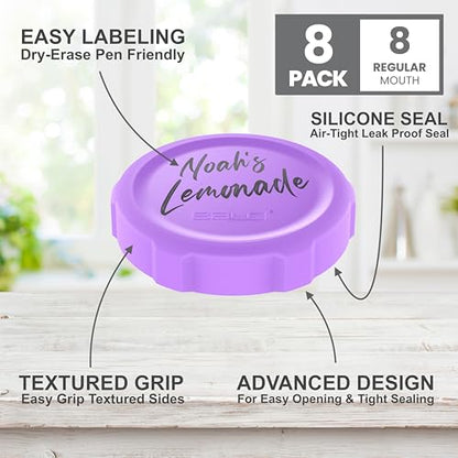 Premium Mason Jar Lids (8 Pack - Regular) - Heavy Duty, BPA Free Reusable Plastic Mason Jar Lids - Dry Canning Lid that fits Ball, Kerr & More - Leak Proof Lids. … - size: 8 Regular