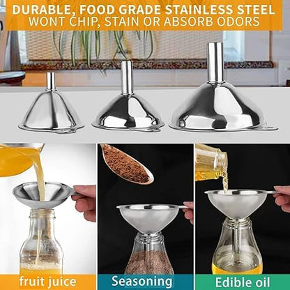 Metal Stainless Steel Funnel, Large Medium Small Funnel Set of 3, Food Grade Mini Funnels for Kitchen Use Filling Bottles Flask Cooking