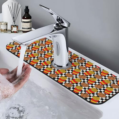 Fries Chicken Nuggets Black White Checkerboard Faucet Mat For Kitchen Sink, Absorbent Countertop Protector, Quick Dry Sink Splash Guard Pad, Waterproof Draining Mat 15" X 5.5" - color: Style 2