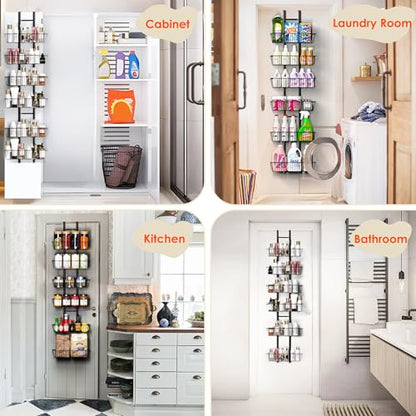 LUXEAR Over the Door Pantry Organizer, 6-Tier Adjustable Over the Door Hanging Spice Rack, No-Assembly Foldable Metal Over the Door Organizer for Kitchen, Home, Laundry Room, Bathroom - size: 6-Tier