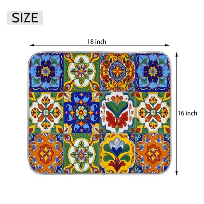 Dish Drying Mats for Kitchen - Super Absorbent Dish Dryer Mat for Countertops Microfiber Dishes Drainer Pad Hide Stain Draining Rack Mat Gadgets for Easy Clean Multi-Use 16"x18" (Mexican Tiles, S) - size: S