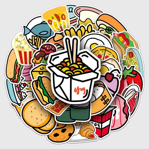 50 Pcs Cute Cartoon Food Stickers - Kawaii Doodle Vinyl Decals for Kids, Teachers, Journal & Laptop Decor - Waterproof Fun Sticker Pack (Cartoon Food) - color: Cartoon Food