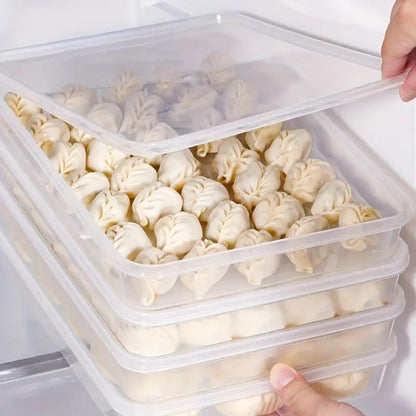 4pcs Dumpling Box Containers for FridgeLarge Plastic Container Flat Storage Bins StackableFood Storage Containers Refrigerator Box DumplingCase Kitchen Supply Tray Fruits, Vegetables, Meat and More