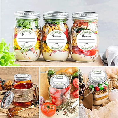 Canning Jar Labels 2 Inch Waterproof Mason Jar Stickers for Home Canning | Watercolor Green Plant Design with Date Lines for Homemade Jam Jelly Pantry Organization Small Business Food Packaging