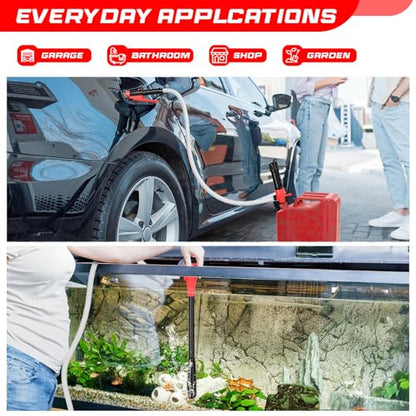 Portable Transfer Pump Battery Operated Electric Siphon Pump for Gas, Fuel, Diesel, Water Transfer 2.4 GPM Flow Oil Extractor, 47 Inches Hose-Easy to Use Hand Fuel Pump, Multi-Use Transfer Pump(Red) - color: 1 Pack Red 2