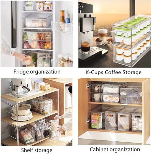 Mano Fridge Drawer Pull Out Stackable Bins with Handle Clear Refrigerator Drawers Organizer Food Storage Container Box with Dividers Plastic Produce Saver for Pantry, Cabinet, Kitchen, Clothes（4Pack） - style: 2*3L+2*6L