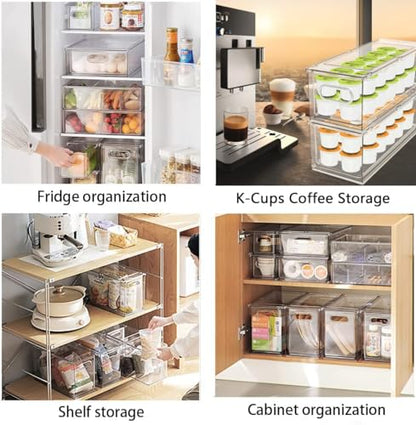 Mano Fridge Drawer Pull Out Stackable Bins with Handle Clear Refrigerator Drawers Organizer Food Storage Container Box with Dividers Plastic Produce Saver for Pantry, Cabinet, Kitchen, Clothes（4Pack） - style: 2*3L+2*6L