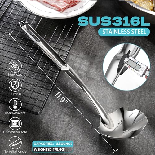 Soup Ladle Stainless Steel,12"Metal Soup Spoon with Heat-Proof Handle Comfortable Grip,Durable and Sustainable,Cooking Spoon for Kitchen