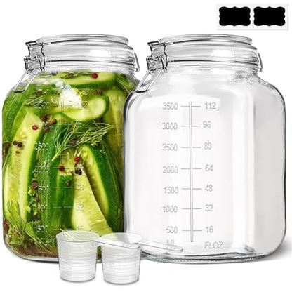 ComSaf Large Square Glass Jars with Airtight Lid 1 Gallon 2 Pack Wide Mouth | Flour sugar rice, Kombucha, Bulk pantry organization, Measurement marks, Pickling fermenting, Snacks, Sourdough pickling - size: 1.1 Gal*2-Wide Mouth