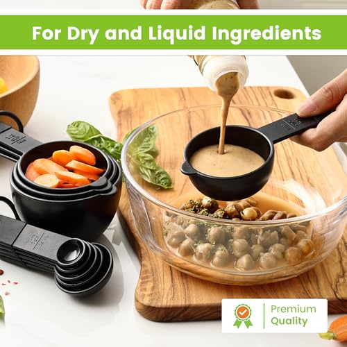 Spring Chef Magnetic Measuring Cups and Spoons Set of 9, Nesting Kitchen Tool with Easy to Read Markings for Measuring Dry or Liquid Ingredient, BPA Free, Black - color: Black