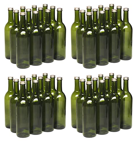 North Mountain Supply 750ml Champagne Green Glass Bordeaux Wine Bottles – Screw-Top Finish with 28mm Gold Metal Lids – 48 Bottles (4 Cases of 12) – Made in USA