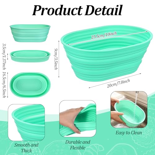4 Pcs Silicone Bread Proofing Baskets, 10 Inch Oval Foldable Banneton Basket, Dough Proofing Bowls Containers Sourdough Baking Supplies with Non-Stick Surface