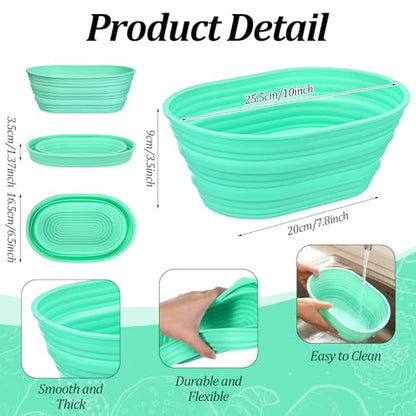 4 Pcs Silicone Bread Proofing Baskets, 10 Inch Oval Foldable Banneton Basket, Dough Proofing Bowls Containers Sourdough Baking Supplies with Non-Stick Surface