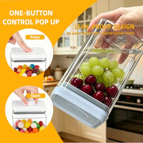 Pop Push Button Airtight Food Storage Containers 3 Pack (1.8Qt) | BPA-Free Stackable Rectangular Canisters for Coffee Beans, Snacks, Cereal, Grains, Dry Food - color: 1700ml x3