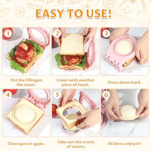 CHICHAUS Uncrustable Sandwich Maker,Sandwiches Pocket Circle Shape 3.7Inch Sandwich Cutter and Sealer,Sandwich Cutter for Kids Breakfast and lunchboxes (Pink) - color: Pink