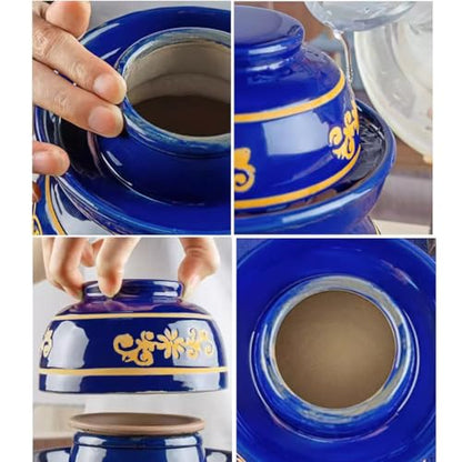 Large Ceramic Pickle Jar with Lids, Blue Traditional Chinese Porcelain Pickle Jar,Ceramic Fermentation Crock with Water Seal Airlock Lid,Sauerkraut Crock for Picklin 2kg (2kg - size: 2kg