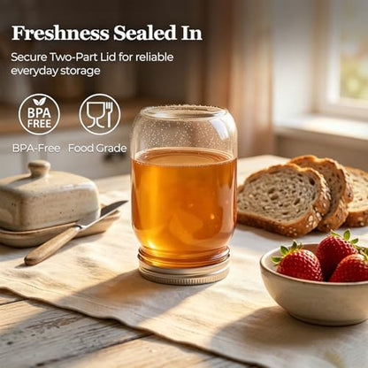 ComSaf 16 oz Regular Mouth Mason Jars, 3-PCS Safety-Button Lids | Button seal indicator/airtight, Pint soda-lime glass, BPA free, Canning safe, Freezer/dishwasher safe, Meal Prep Storage