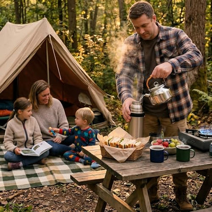 Camping Kettle Tea Pot, 1.4L Portable 304 Stainless Steel Coffee Kettle, Food Grade with Large Opening & Heat-Resistant Handle, Works on Gas, Induction, Open Flame, Electric Stove, Silver