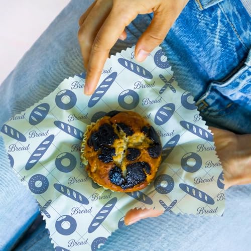 Reusable Beeswax Wraps, Blue & White Bread Bakery Wraps, 9 Pack Eco-Friendly Food Covers, Organic, Sustainable, Zero Waste, Plastic-Free, For Sandwich, Snack, Bowl, 1XL, 3M, 5S - color: Blue Bread