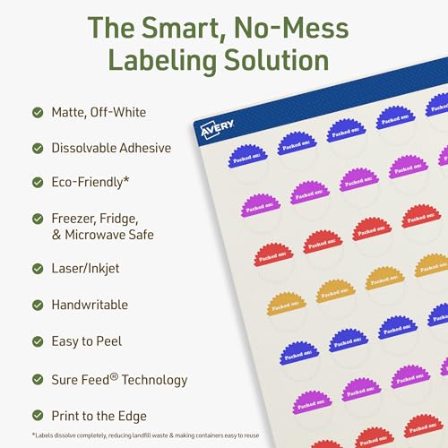 Avery Dissolvable Starburst Labels, Sure Feed Technology, 1", Matte White, Print-to-The-Edge, Laser/Inkjet Printable, 480 Labels Total - style: 480 labels