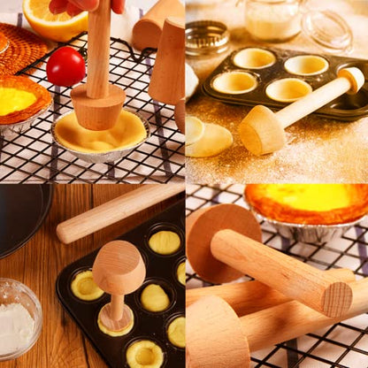 3 Pieces Wooden Tart Tamper Set Double Side Pastry Dough Tamper Egg Tarts Tamper Pastry Tools DIY Cake Pastry Tools for Making Egg Tart, Pasta, Cheesecakes Dessert Kitchen Baking Tools