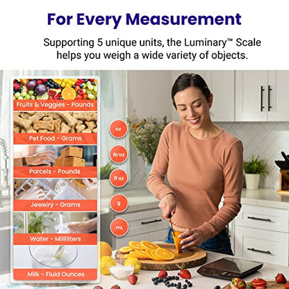 Etekcity Food Nutrition Scale, Smart Food Scale for calorie count, IPX6 Waterproof, Rechargeable, Bluetooth, Ounces and Grams for Weight Loss, Cooking, 304 Stainless Steel, Luminary 22lb - color: Luminary Stainless Steel