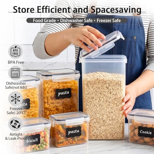 9 PCS Airtight Food Storage Containers with Lids, BPA Free Clear Plastic Kitchen and Pantry Organization and Storage Set for Flour, Sugar, Cereal, Pasta, Includes 9 Labels and Marker - size: 9pcs