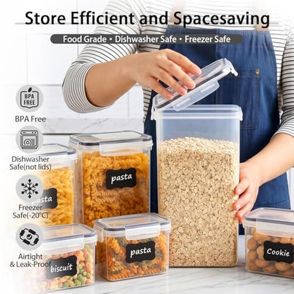 24 PCS Airtight Food Storage Containers with Lids, BPA Free Clear Plastic Kitchen and Pantry Organization and Storage Set for Flour, Sugar, Cereal, Pasta, Includes 24 Labels and Marker - size: 24pcs