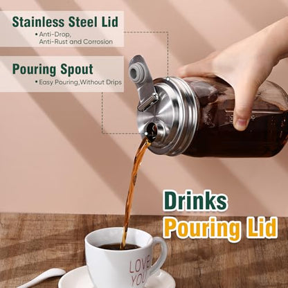 Baderke 2 Pcs Stainless Steel Mason Jar Pour Spout Lid for Wide Mouth Mason Jars, Rust Proof Leak Proof Seal Cover fit Home Tea, Milk, Juice Drinks Airtight Turns your Container into Pitcher - color: Pouring Spout, size: 3.54 Inch