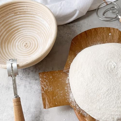 Dimpola Banneton Bread Proofing Basket Banneton Basket Set Sourdough Proofing Basket Round Proofing Bowls Handmade Rattan Baskets and Liners (2 Round 9 inch Baking Set) - style: 2 Round 9 inch Baking Set