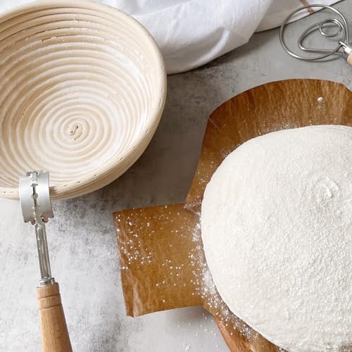 Dimpola Banneton Bread Proofing Basket Banneton Basket Set Sourdough Proofing Basket Round Proofing Bowls Handmade Rattan Baskets and Liners (Oval & Round Baking Set) - style: Oval & Round Baking Set