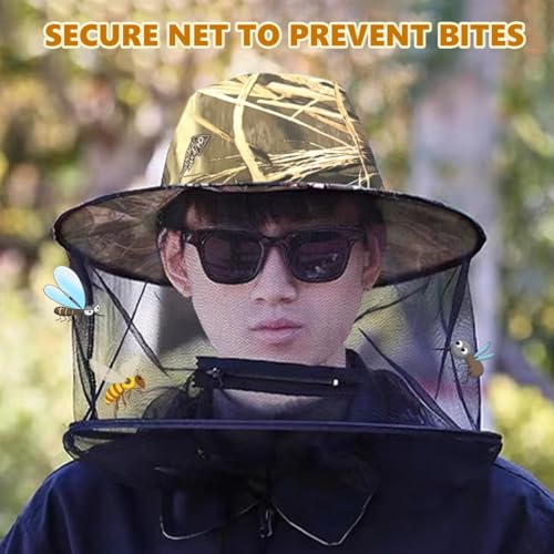 Beekeeping Veil Hat Collapsible Mesh Face Cover Breathable Head Protection (Camouflage)