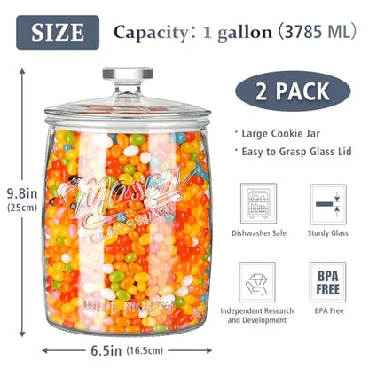 Folinstall 2 Pack 1 Gallon Glass Cookie Jar, Large Glass Jar with Airtight lid, Glass Food Storage Container for Cookies, Candy, Flour, Dog Treats, Coffee, Apothecary Jars - size: 1 Gallon/2 Pack