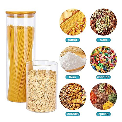 Vtopmart Glass Food Storage Jars, 7 Pack Kitchen Containers with Airtight Bamboo Wooden Lids for Pasta, Cookies, Nuts, Coffee Beans, Cereal, Canisters Set for Flour, Pantry Organization, BPA Free - size: 7 Pack (15 oz - 74 oz)