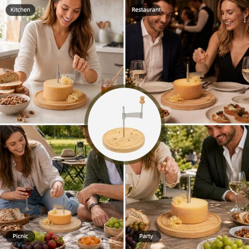 Girolle Cheese Curler Cheese Shaver for Tete de Moine & Chocolate | Stainless Steel Cheese wheel with Solid Wood Base, Swiss-Style Cheese Flower Curler for Charcuterie Boards, Butter, Desserts